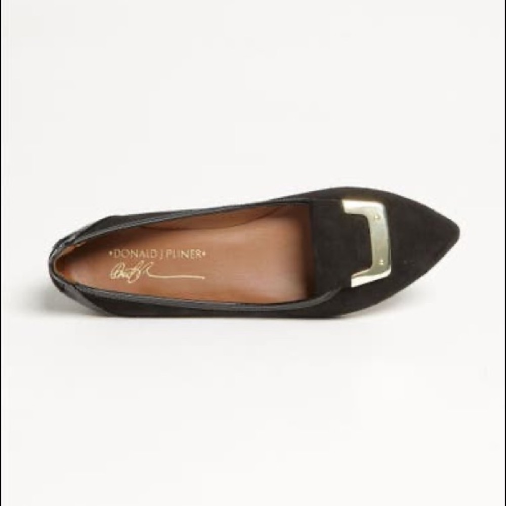 Donald J. Pliner Black Suede Wedge Flats with Gold Accent - Picture 2 of 10
